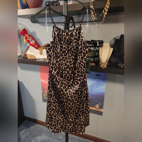 Wild Fable Sleeveless Animal Print Velour Dress, Ties Around Neck. Size Small - Picture 2 of 7